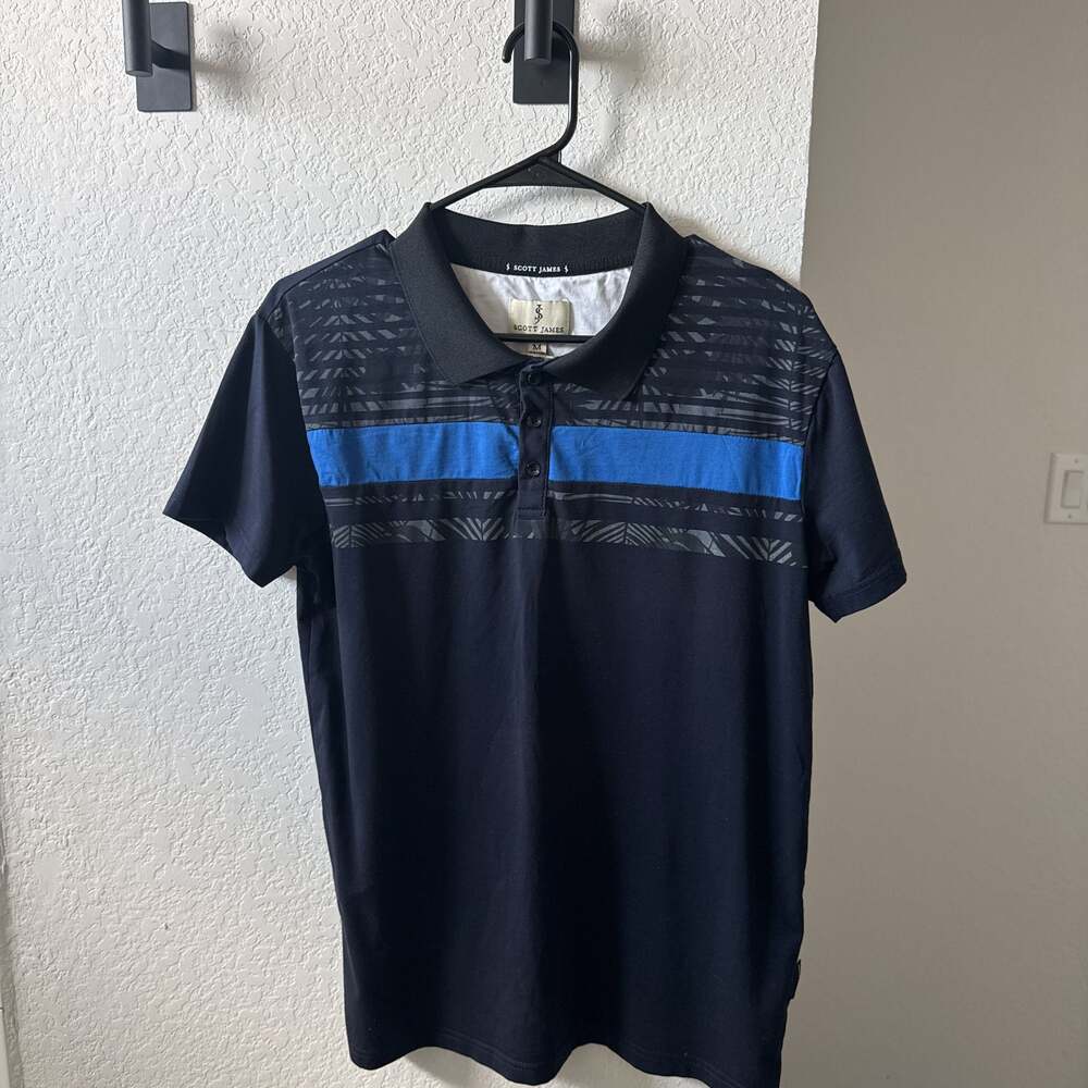 Scott James Mens Size Medium Black Blue And Gray Polo Shirt